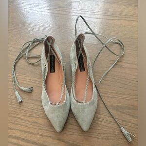 Steven Steve Madden Gennna Light Blue Pointed Toe Ballet Flat Lace Up Womens 9